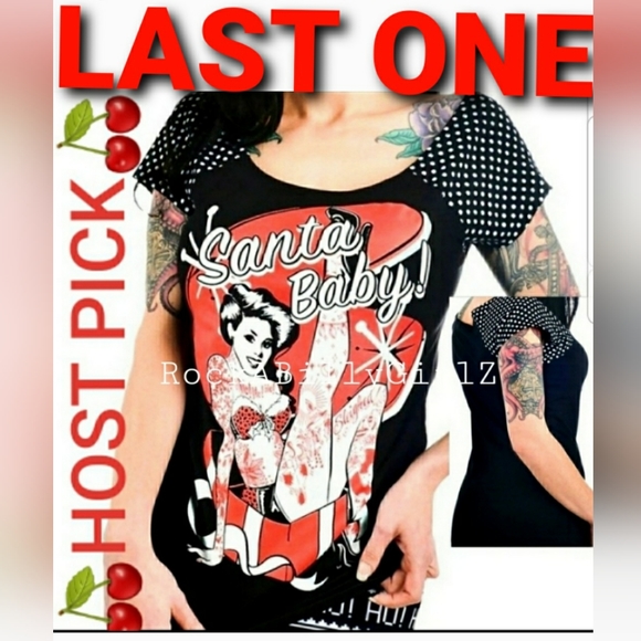 Too Fast Retro Santa Baby Christmas Tattooed Pinup Bikini Girl Top Polka Dot - Picture 1 of 8